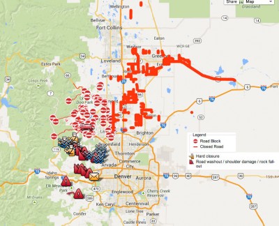 The Science Behind 100-Year Floods - Damage Map of Colorado courtesy Google. 