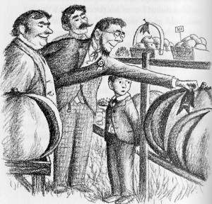 ...the tall judge leaned, stretched out his arm slowly, and he thrust the pin into Almanzo's pumpkin. . . .
